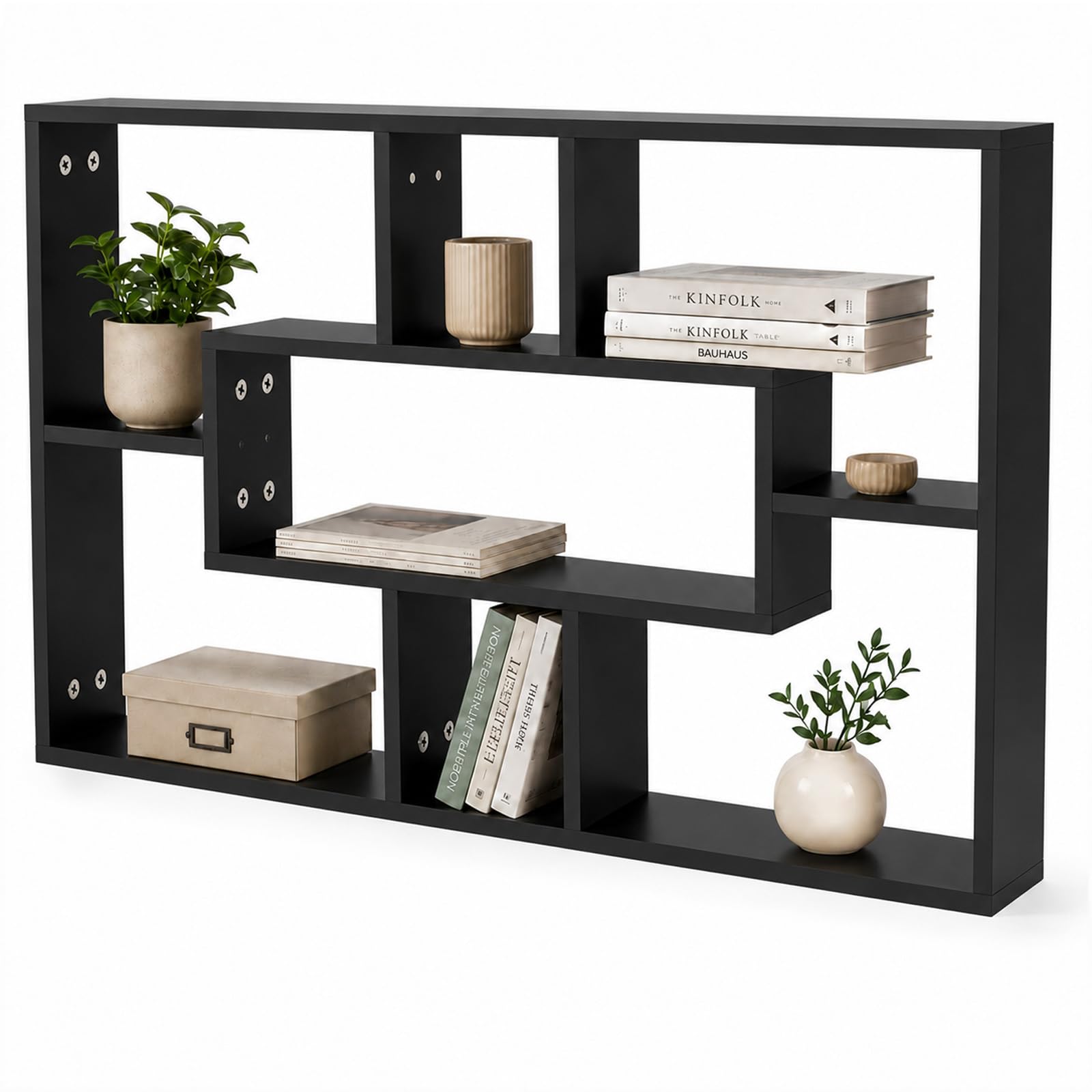 evergoods Floating Wall Shelves Multi Compartment Storage Display, black