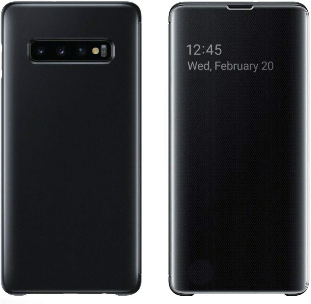 Starred S-View Standing Cover Flip Case for Samsung Galaxy S10+ Plus 360-degree Protective Wallet Mirror Case (Black)