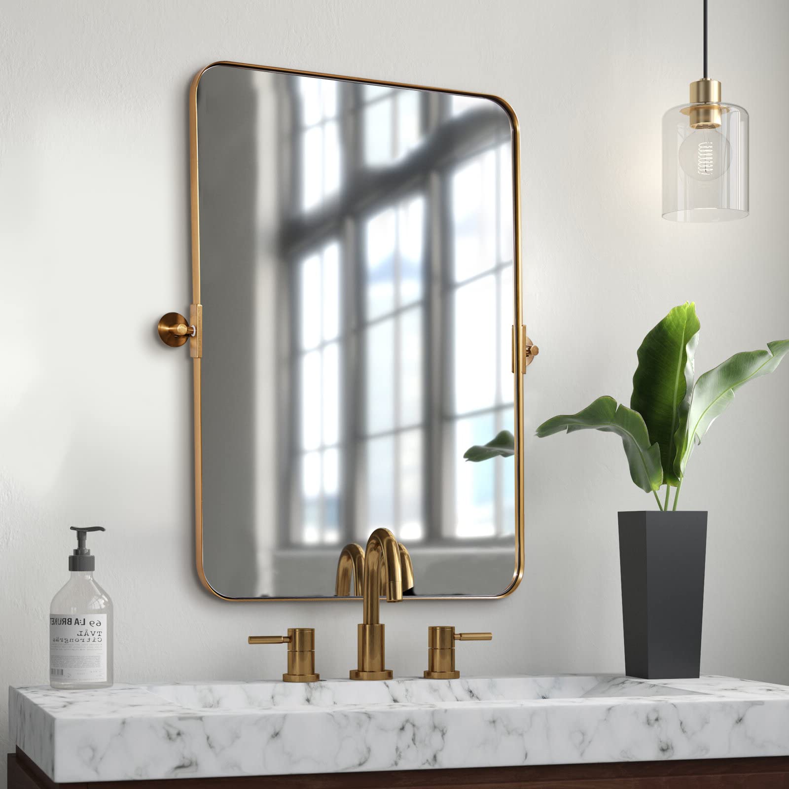 Buy ANDY STAR 25"x38" Brushed Gold Metal Framed Pivot Rectangle