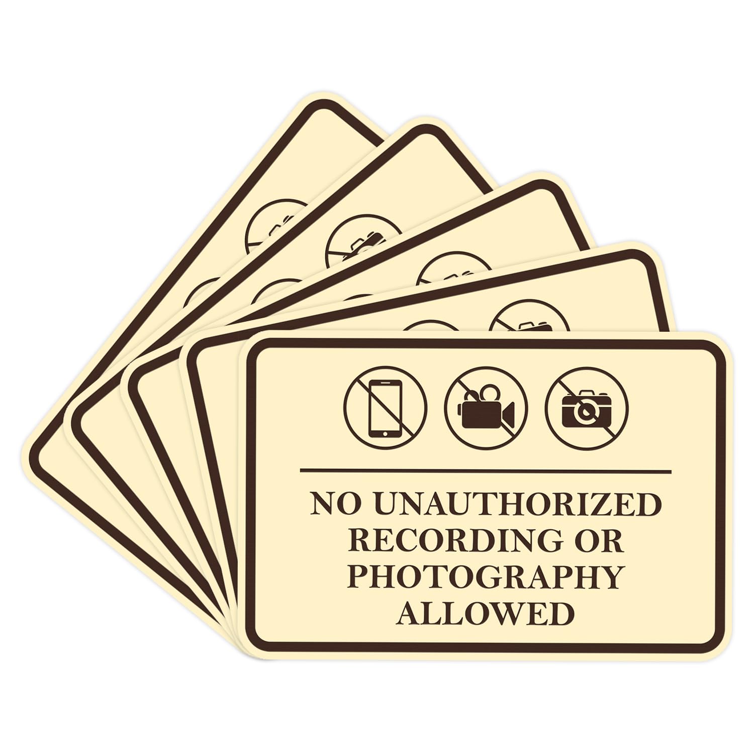 Classic Framed No Unauthorized Recording or Photography Allowed Door or Wall SignDurable Material | Easy Installation (Ivory/Dark Brown) - Medium (5 Pack)