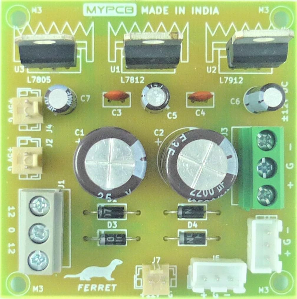 MYPCB +5v +12v -12v Regulated Power Supply Board with JST/Relimate Connectors - Assembled Board