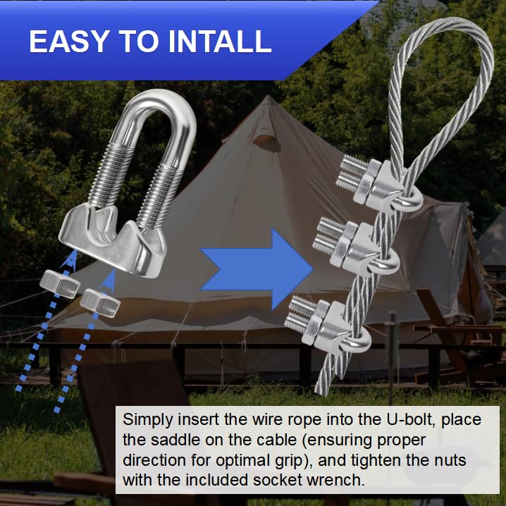 20 Pcs 1/8 inch Stainless Steel Wire Rope Cable Clamp Clips,Wire Rope Clamp for Various Commercial, Industrial, and Residential Projects. (M3, 20) - Image 4