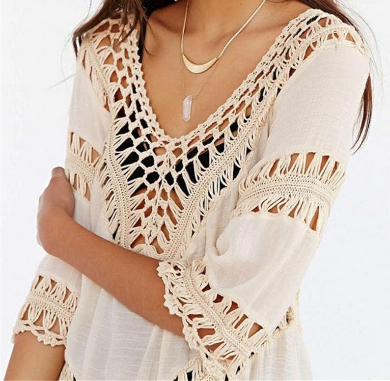 Miniatura 5 de Blusa para mujer estilo bohemia con cuello en V, túnica, blusas, para cubrir traje de baño.