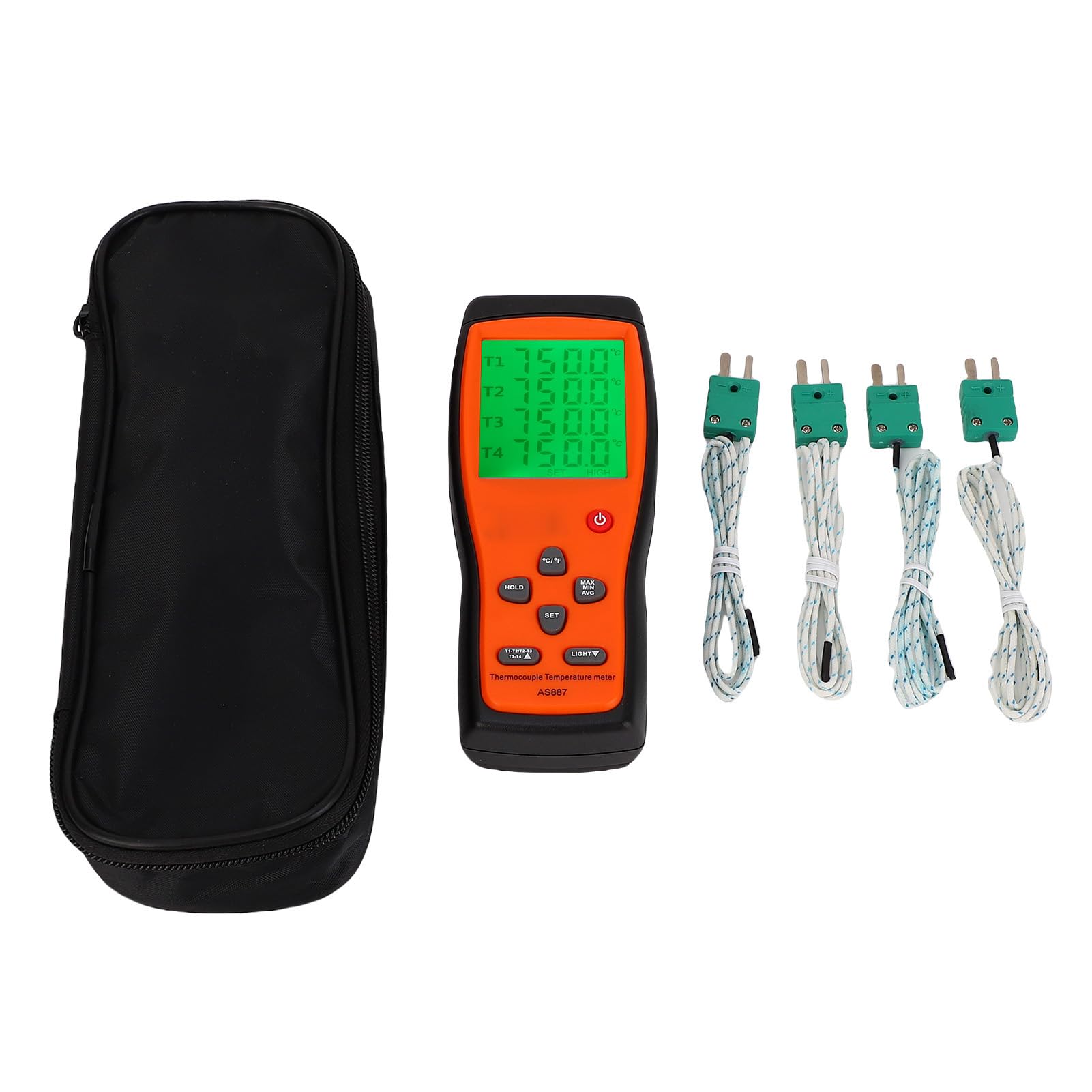 Eujgoov 4 Kanäle Digitales Thermometer K -Typ Thermoelementtemperaturtester mit 4 Sonden -200 Bis 1372 ℃ für die Doppelprobenmessung