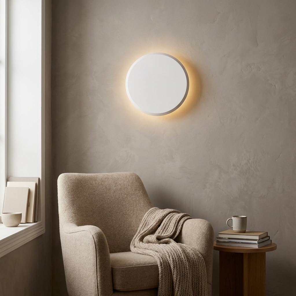 BARCELONA LED Applique da parete LED in gesso bianco “Lune” 2,5W luce calda 2700K, piccola lampada muro moderna stile nordico verniciabile, illuminazione indiretta per soggiorno camera hotel IP20