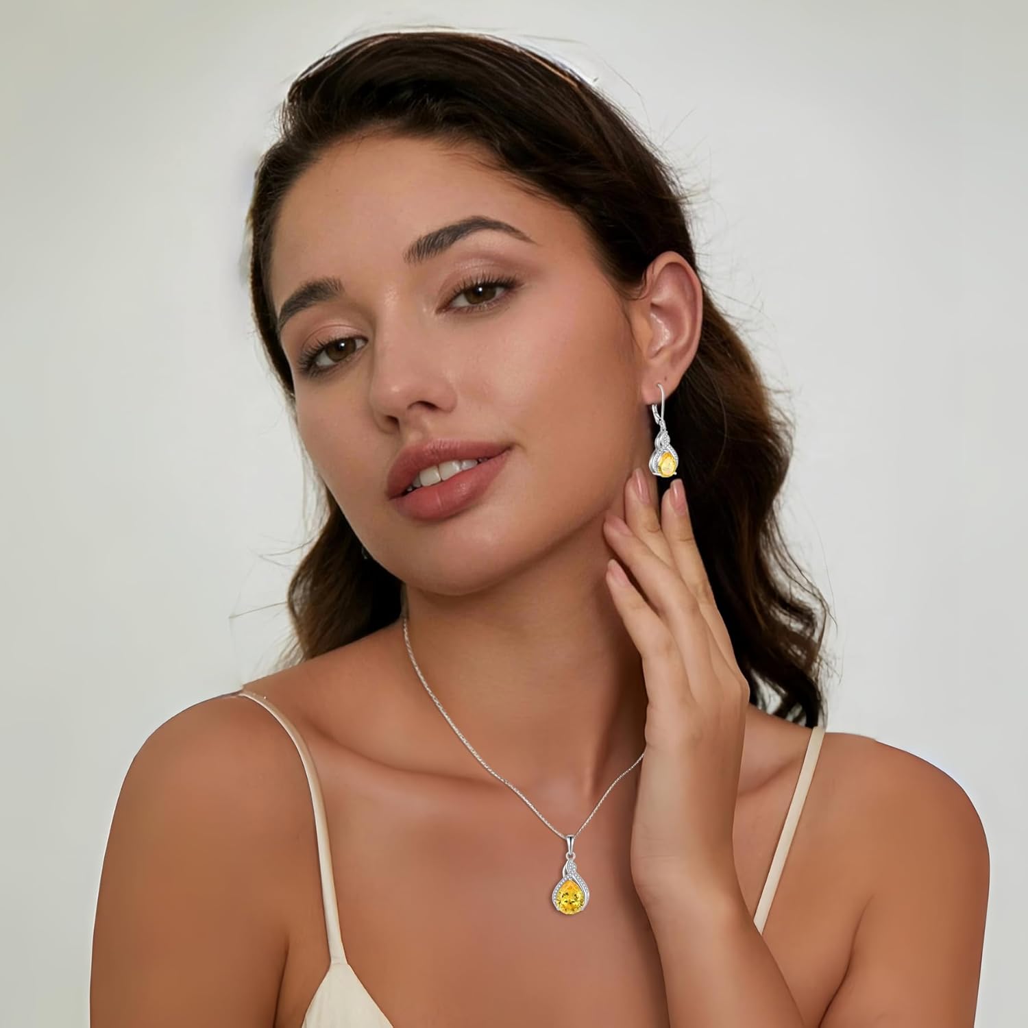 Infinity Teardrop Necklace 925 Sterling Silver Pear Shaped Pendant Birthstone Jewelry Gifts for Women - Image 3