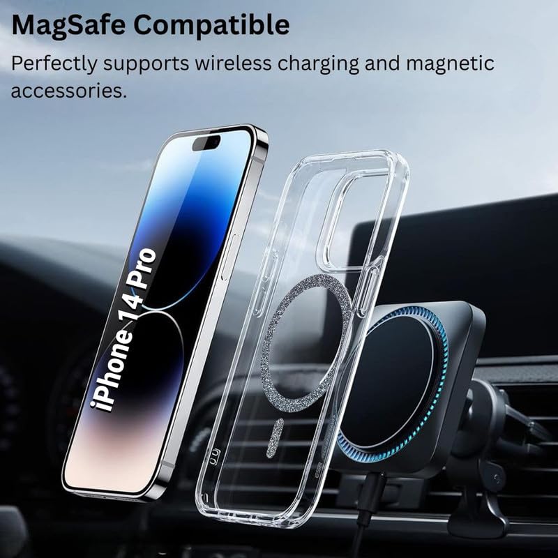 Image of AIBEX Back Cover Case Compatible with iPhone 14 Pro | Glitter Ring Cute Shiny Colorful Bling Case (Compatible with Magsafe) | Transparent PC+TPU Glossy Shiny Cover for Girls & Women - Black