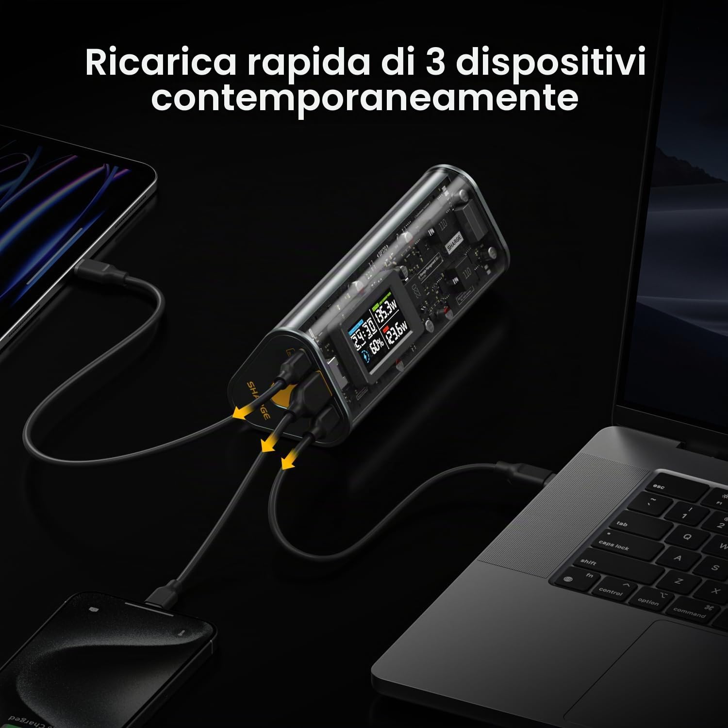 SHARGEEK 170 Power Bank 24000mAh 140W PD 3.1 con Screen Display, Batteria Esterna Portatile a Ricarica Rapida, Compatibile con iPhone 16/15/14, MacBook Pro, Computer Portatili e Altri Dispositivi