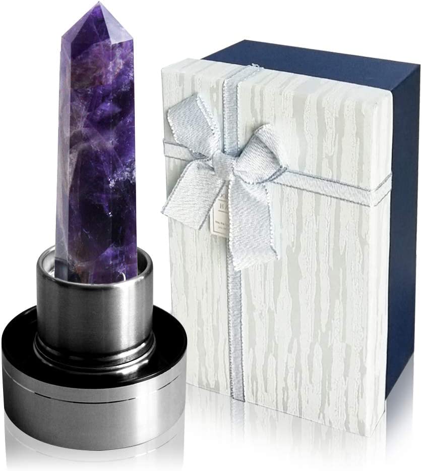 HINATAA Crystal Water Bottle, Removable Natural Crystal Gemstone Glass Bottle