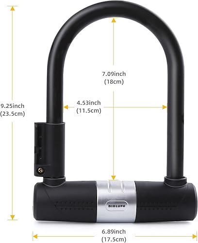 Miniatura 6 de BIGLUFU Bike U Lock with Cable, Heavy Duty Bicycle U Locks, 16mm Shackle and 10mm x1.8m Cable with Mounting Bracket for Mountain Bike, Electric