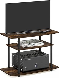 Furinno Turn-N-Tube TV Stand, 3-Tier No Tools Entertainment Center, TV Console for TV up to 32 Inch, for Living Room, Bedroom, Amber Pine