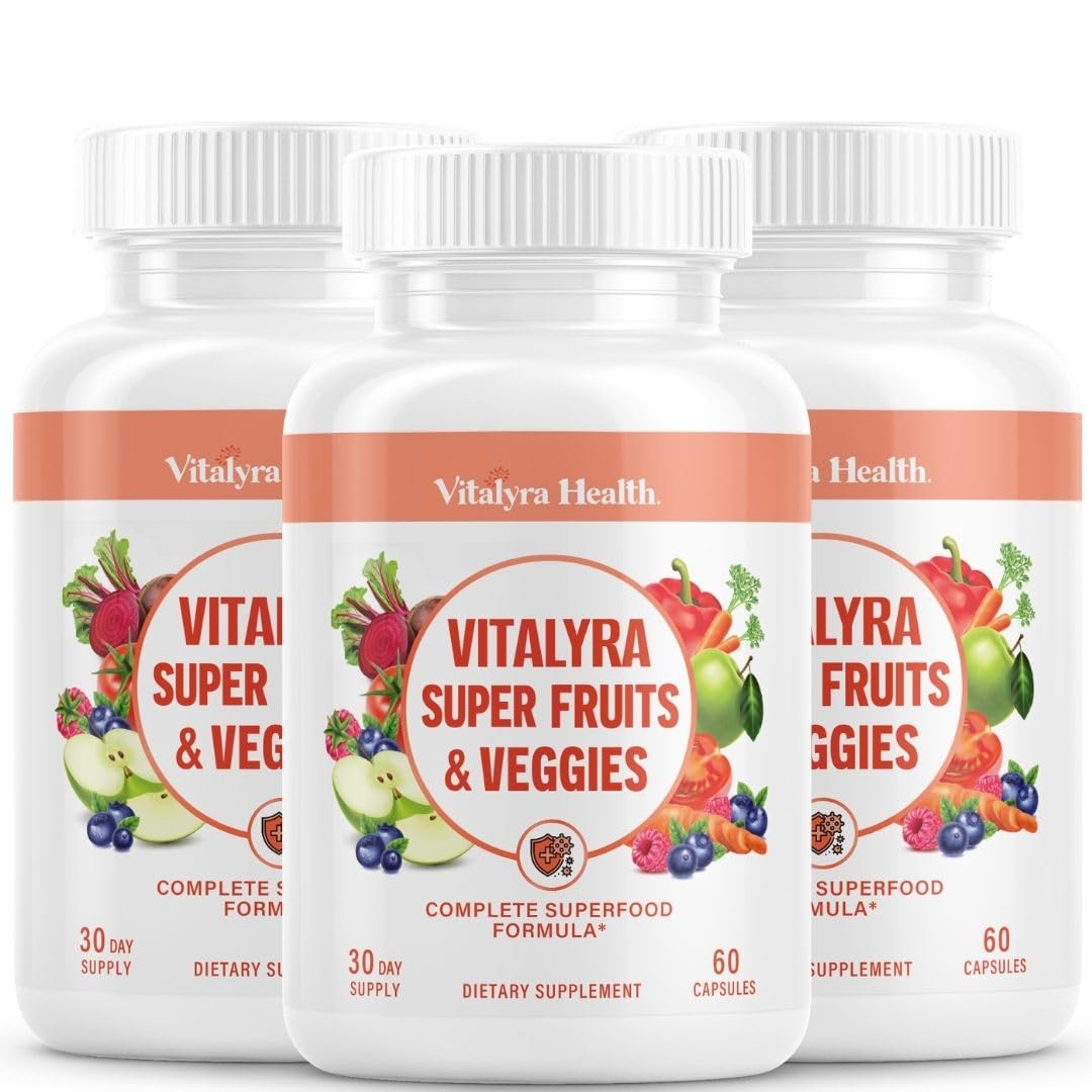 Vitalyra Super Fruits & Veggies - Fruit & Vegetable Supplement Capsules 180 Count (Pack of 3)