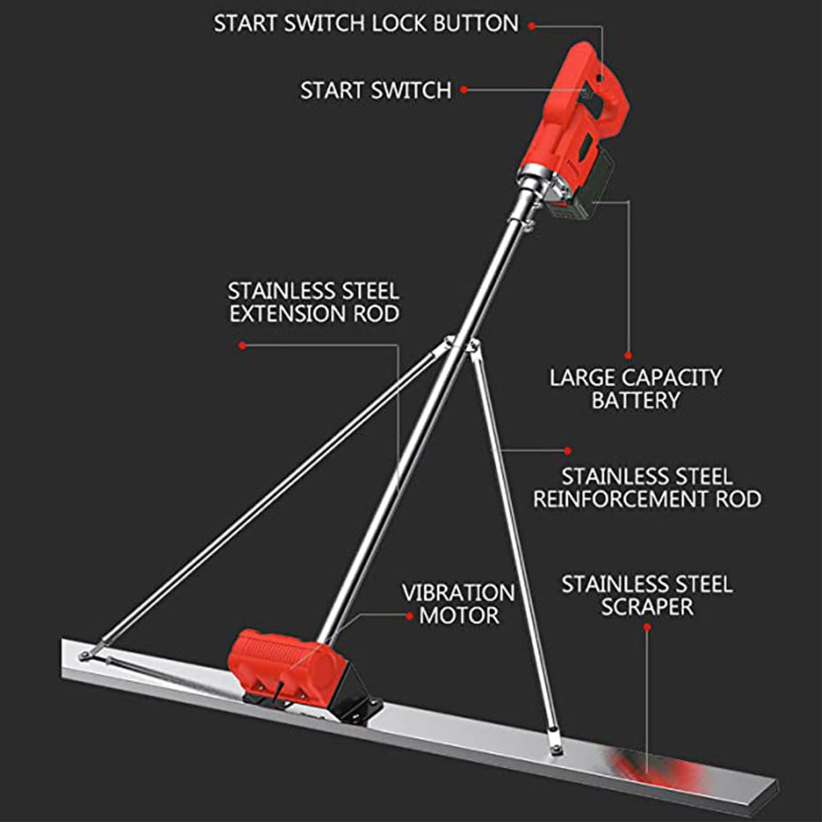 Herramienta vibración concreto eléctrico, máquina Acabado concreto vibratoria batería alimentación Cemento de Cemento Vibrante Vibrante Servicio Pesado+Regla de nivelación