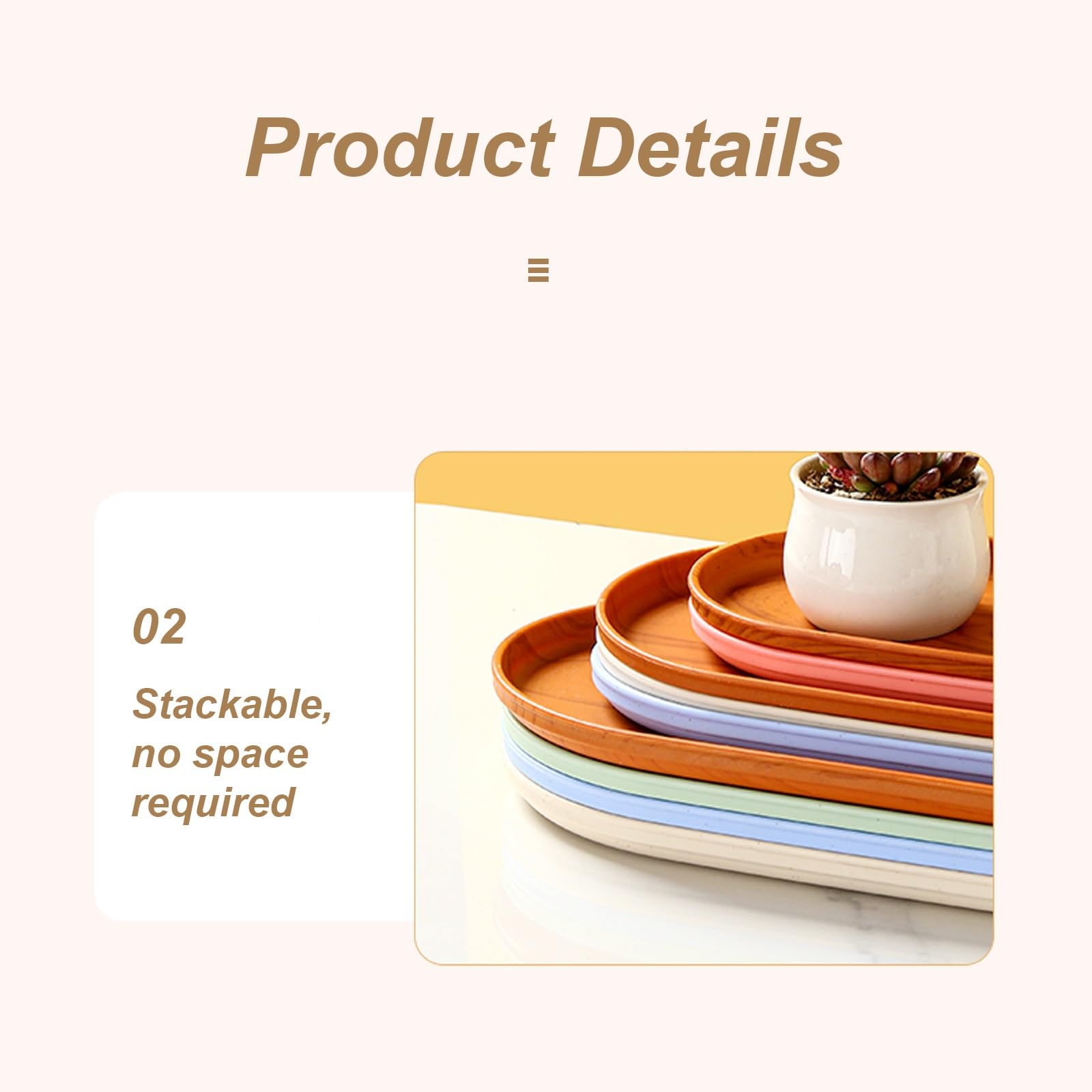 Juego de 5 cubos rectangulares de plástico, bandeja de comida para café, ideal para comedor, dormitorio, baño, recipientes de almacenamiento duraderos color marrón (31 x 16 cm)