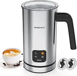 BIZEWO Batedor De Leite Elétrico, Batedor De Café, Espumador De Leite Quente E Frio, Aquecedor De Leite Automático 4 Em 1 Em Aço Inoxidável Com Tela Sensível Ao Toque, Batedor Para Café, Café Com Leit