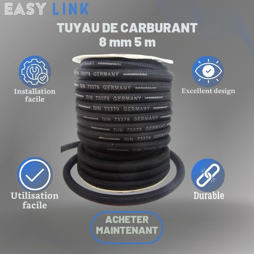 Tuyau de carburant diesel - Diamètre 8 mm - Longueur 5 m