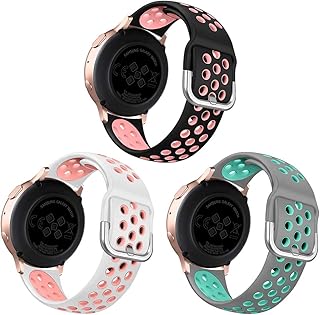 NAHAI 3 Pack Compatible with Samsung Galaxy Watch Active 2 Bands 40mm 44mm/ Active/Galaxy Watch 3 Band 41mm/Watch 4, Galaxy Watch 42mm Band, Soft Silicone Replacement Wristband for Women Men, Small