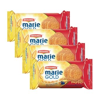 BRITANNIA Marie Gold Cookies 3.13oz 89g - Biscuits Pour lheure du the - Crispy Tea Time Snack - Delicious Grocery Cookies - Pack of 4