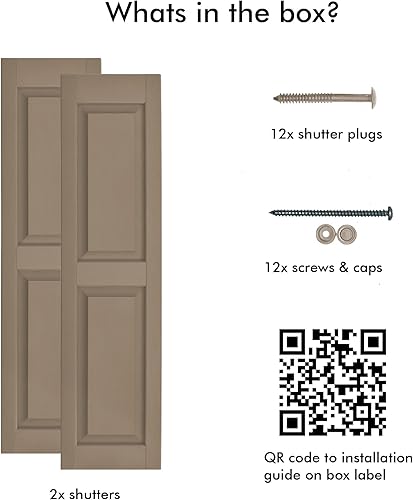 Miniatura 70 de Persianas de vinilo de panel elevado (1 par) 14.5 x 31 pulgadas - Cosmos negro/pintable Persianas exteriores Incluye accesorios de montaje