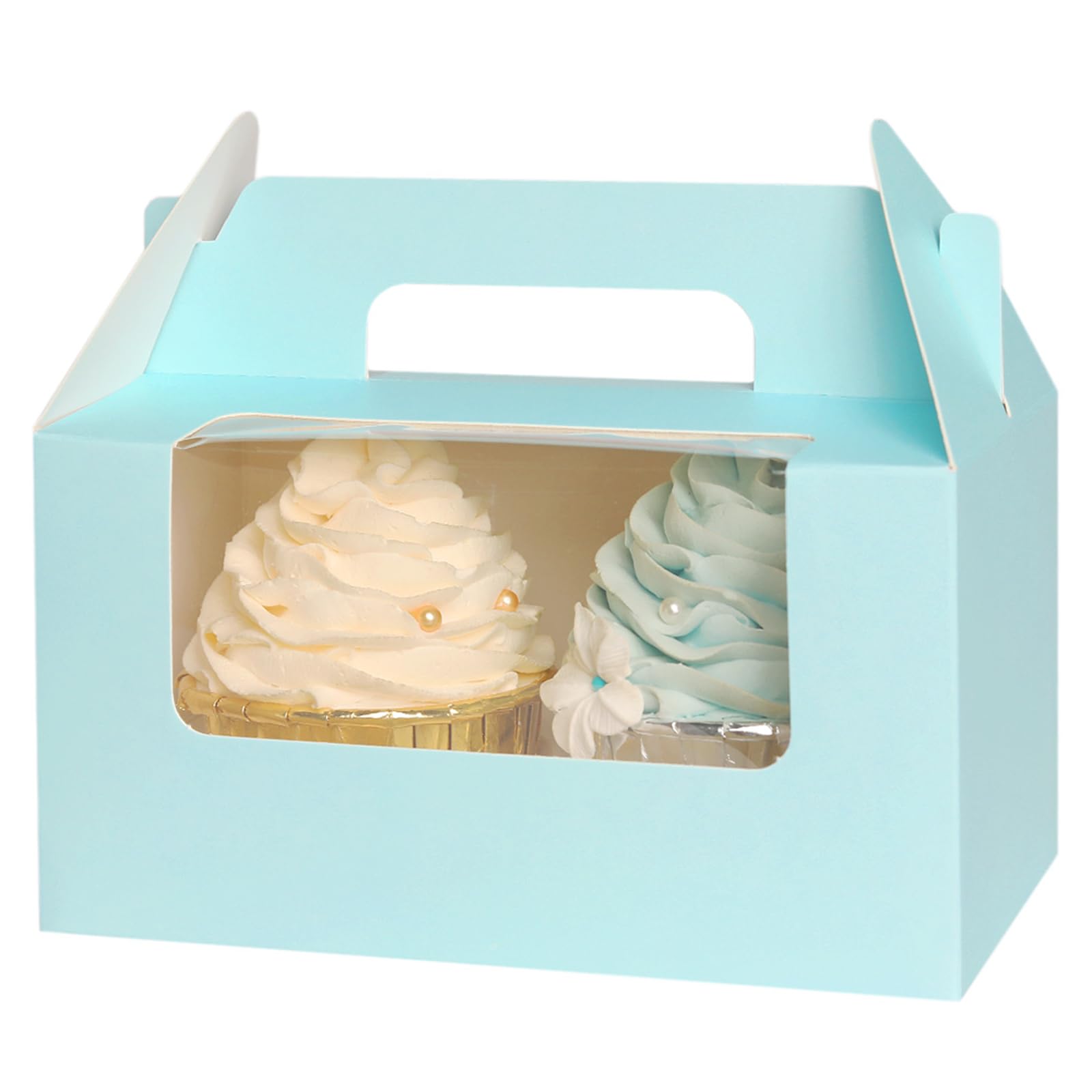 Gcardist Auto-pop Up 15 Cupcake Boxes with Window Light Blue 15 Packs Cupcake Box 16.5x9.2x8.9cm Bakery Boxes For Cupcakes Carrier, Cupcake Containers
