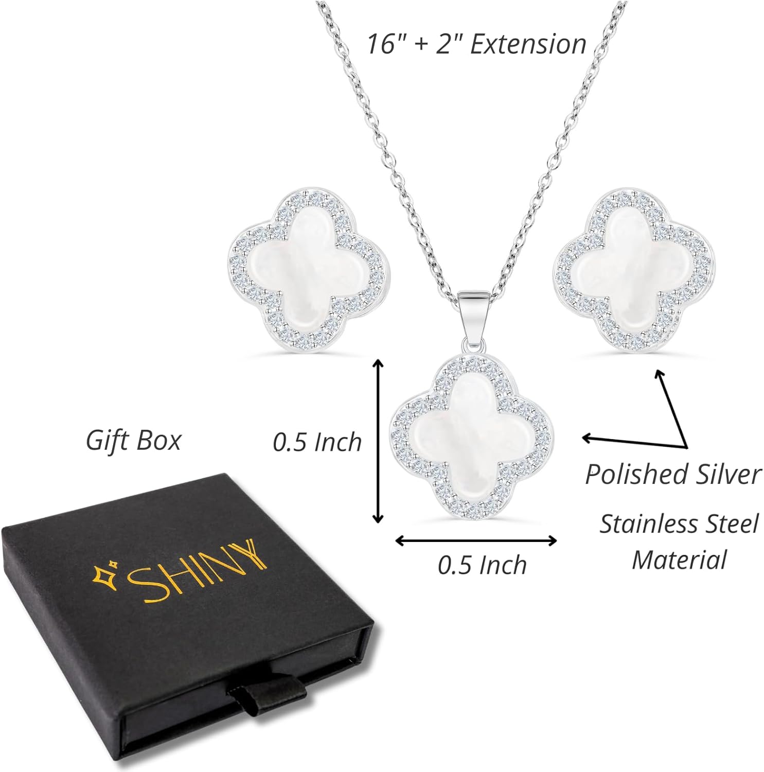 SHINYY Four Leaf Crystal Clover Necklace Earring Set for Women | 18K Gold Plated Cubic Zirconia Bracelet | 4 Leaf Lucky Pendant and Ear Studs | Jewelry Gift for Her - Image 2