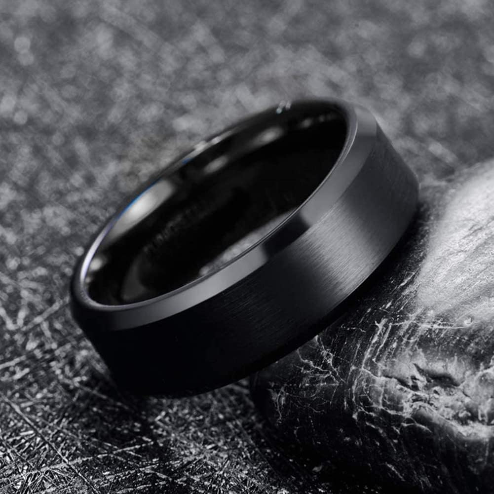 NUNCAD Tungsten Ring for Men 8mm Black/Gold Silver Tungsten Carbide Engagement Wedding Band Brushed Matte Finish Promise Ring Domed Comfort Fit Size 6-13 - Image 3