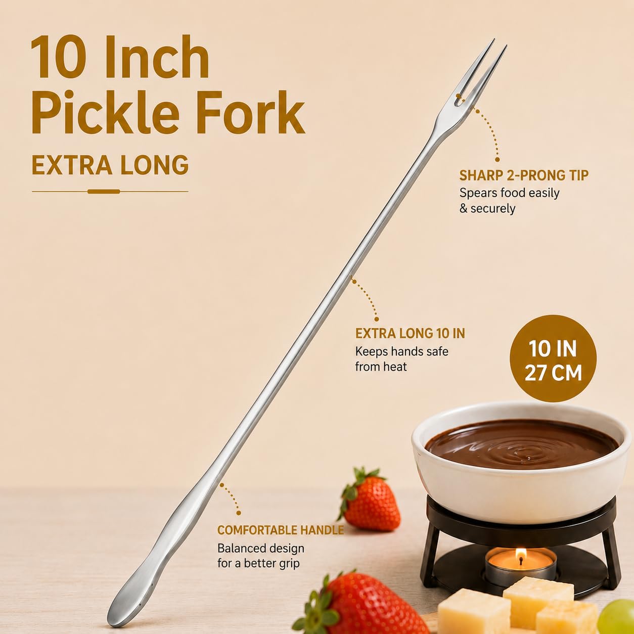 10 Inch Pickle Fork Set of 5, Stainless Steel Long Handle Pickle Grabber for Jars, Olive Forks, Cocktail Forks, 2-Prong Fruit Dessert Appetizer Forks — Amazon image 3