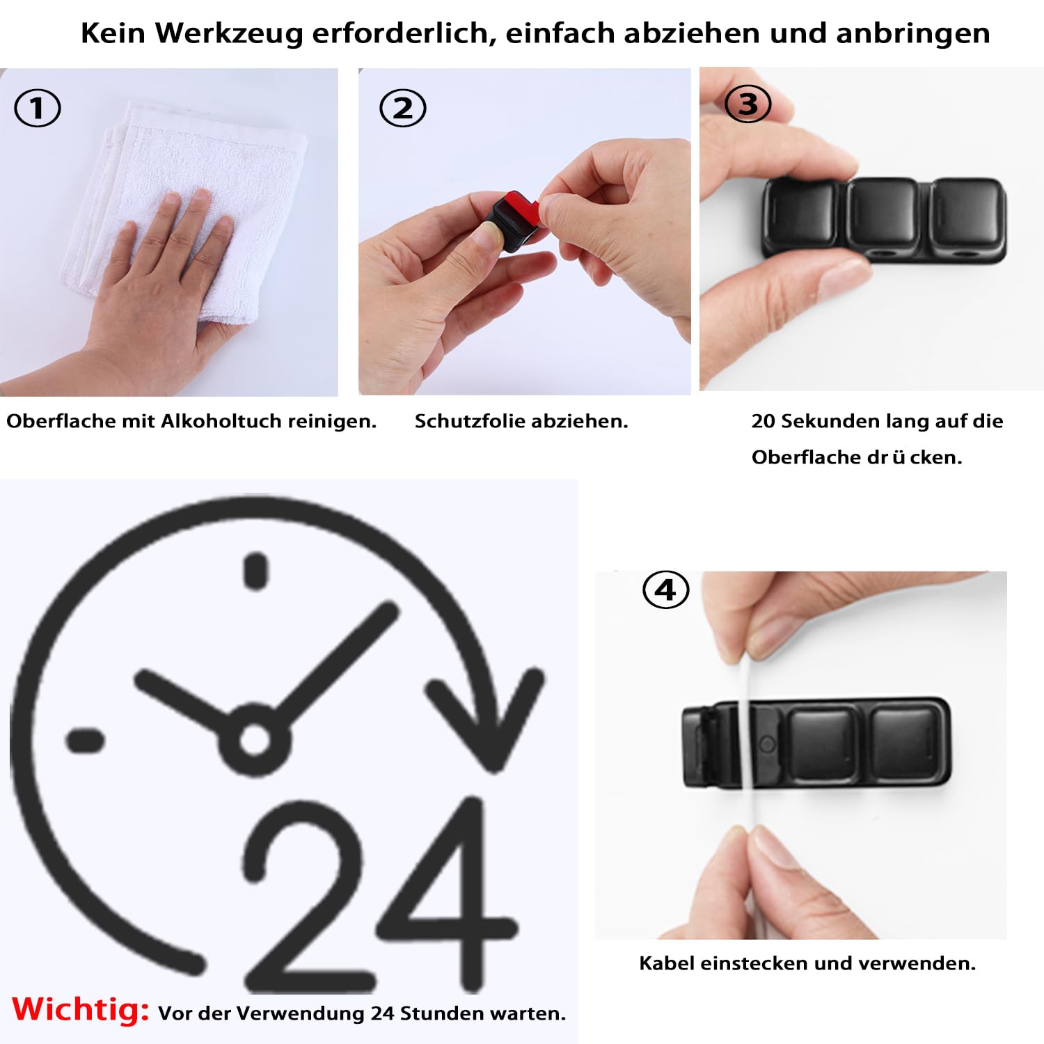 smofish Kabelhalter Kabelclips Kabel Management, 6 Pack 10-Slot Magnetische Schreibtisch Kabel Organizer, Stark Haftende Draht Ladegerät Halter Geschenk für Nachttisch, Küchengeräte（schwarz）