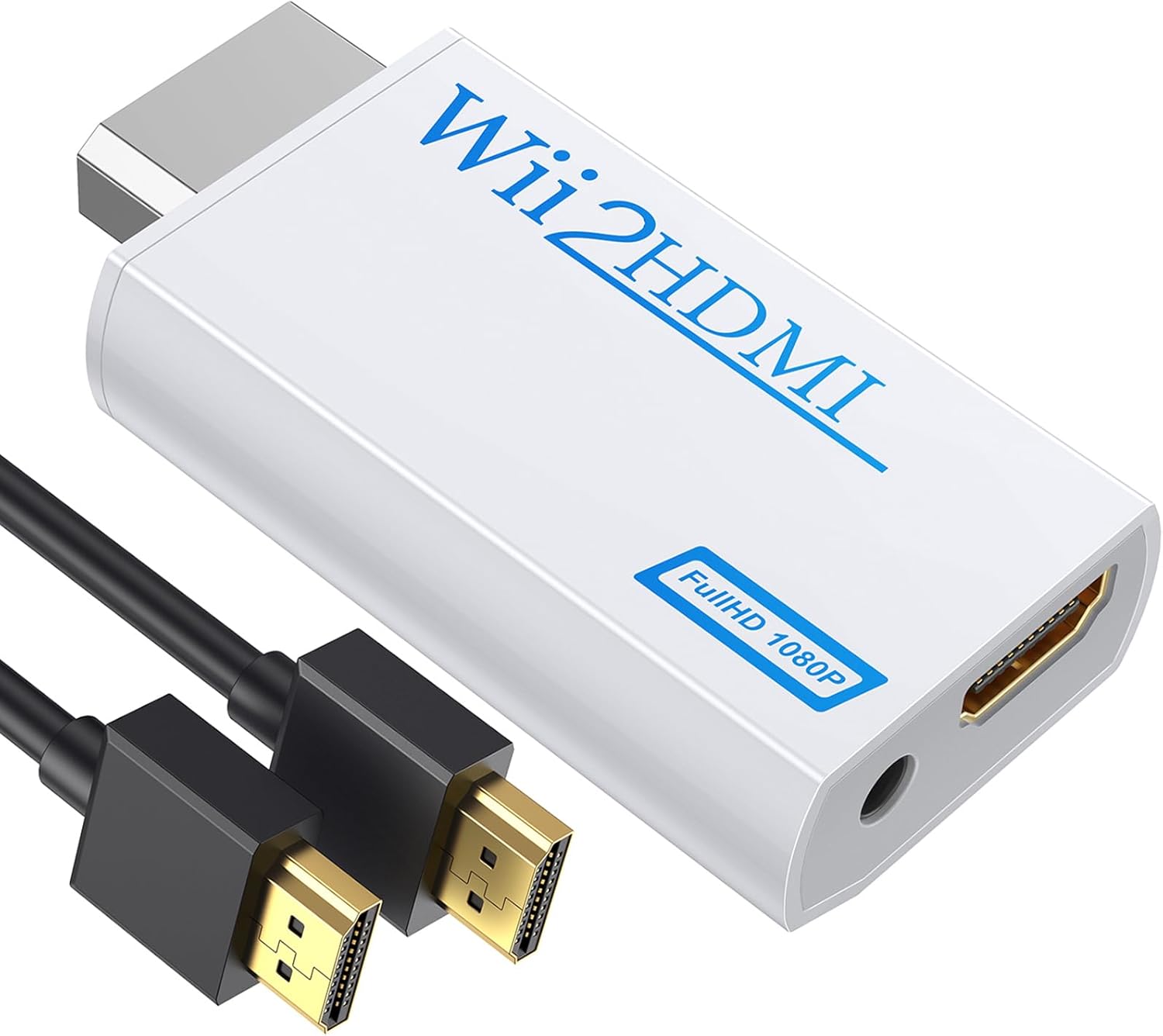 Wii to HDMI Converter Adapter with Hdmi Cable Connect Wii Console to HDMI Display in 1080p Output Video with 3.5mm Audio Supports All Wii Display Modes White