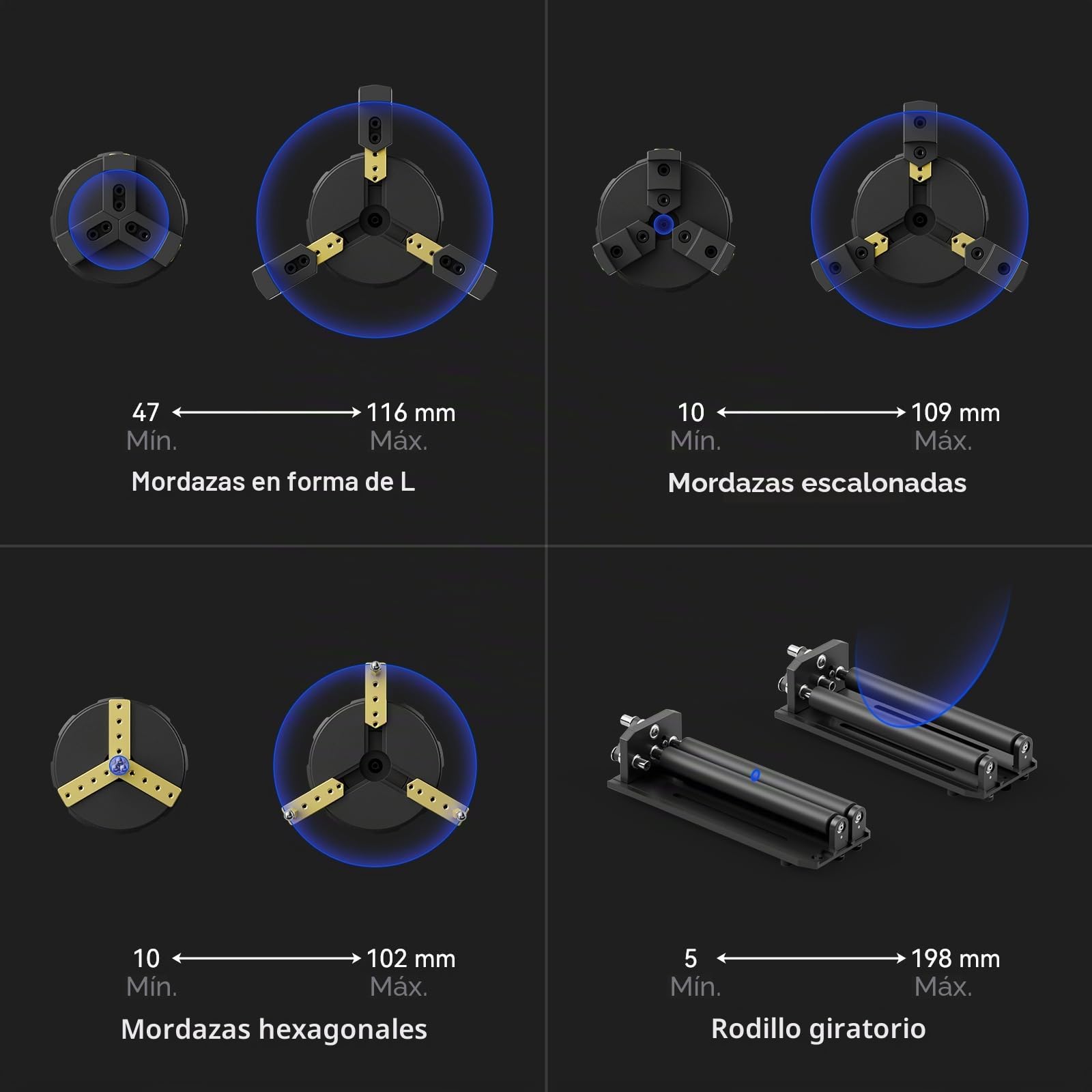 SCULPFUN RA Pro Max - Rodillo giratorio 4 en 1, portabrocas giratorio para grabador láser S9, S30 Ultra y A9, módulo de grabado multifunción eje Y