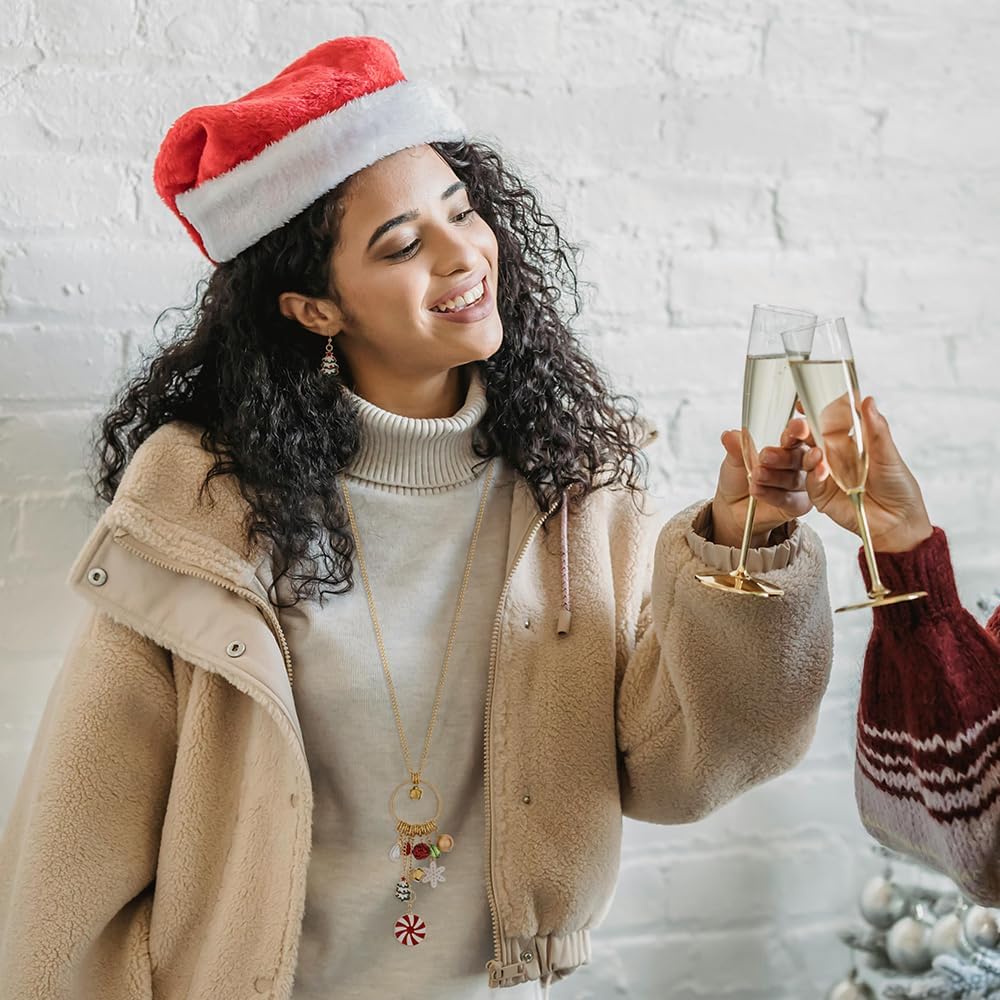 Christmas Neckalce Earrings Set for Women | Pink Xmas Tree Snowflake Snowball Snowman Bells Bow Neckalce Earrings Set | Holiday Xmas Party Jewelry Gift - Image 4