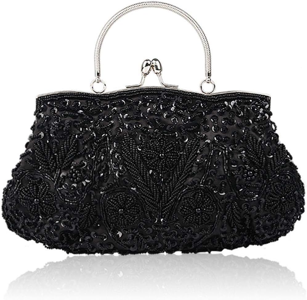 Floral Designer Evening Bag Beaded Sequin Design Vintage Kissing Lock Satin Clutch Purse Bag Wedding Party Clutch