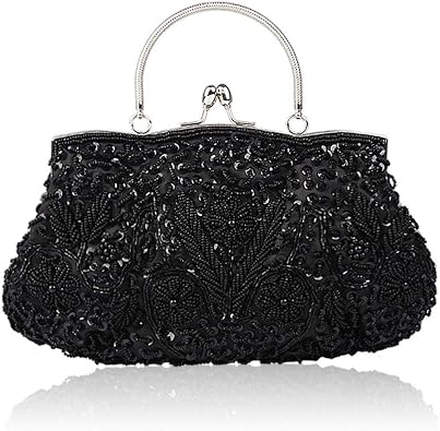 Floral Designer Evening Bag Beaded Sequin Design Vintage Kissing Lock Satin Clutch Purse Bag Wedding Party Clutch