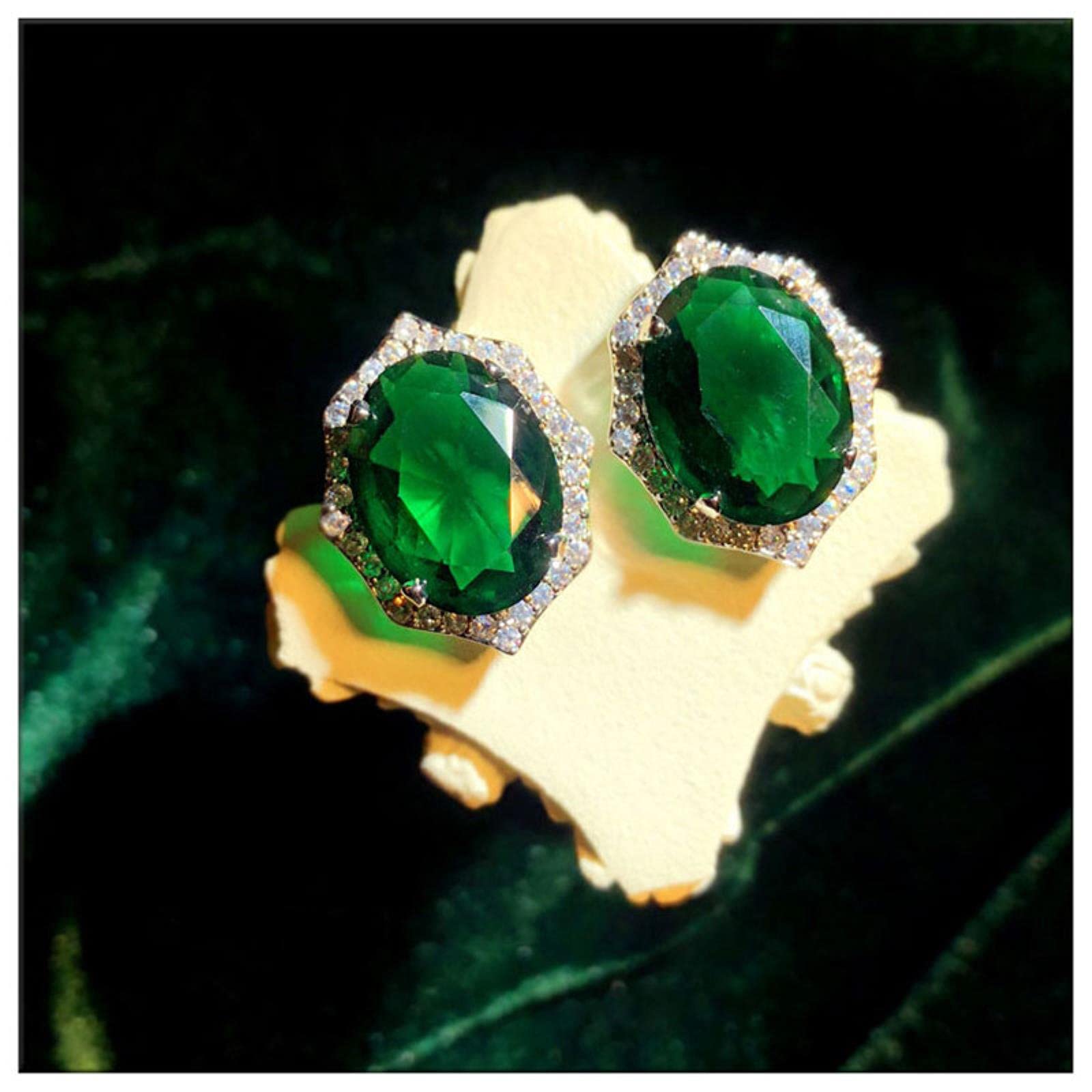 LOKILOKI Pendientes De Botón Vintage para Mujer S925 Plata Esmeralda Huevos De Paloma Zirconia Cúbica Temperamento Joyería Fina