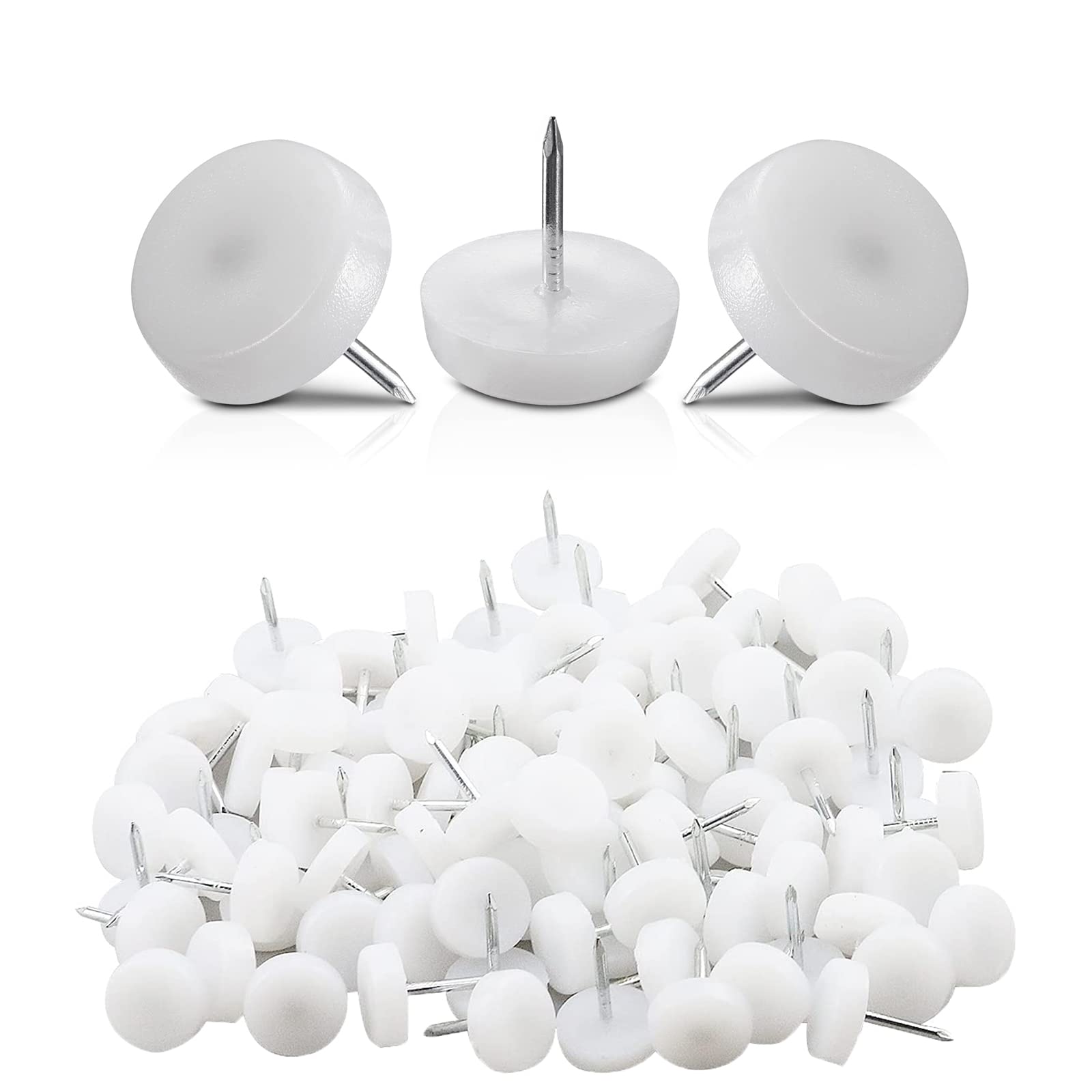 Excefore 300 Pcs Nail in Furniture Sliders, 18mm Furniture Glides for Hardwood Floors, Chair Leg Floor Protectors Nail Furniture Nylon Sliders for Chairs Sofa Table, White