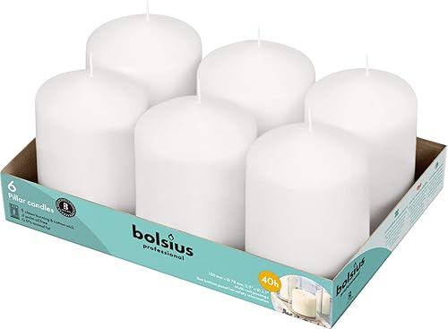Miniatura 8 de Bolsius Velas de pilar blancas  Juego de 6 velas sin perfume de 3 x 9 pulgadas, sin goteo, sin humo y de combustión limpia  Perfecto para bodas,