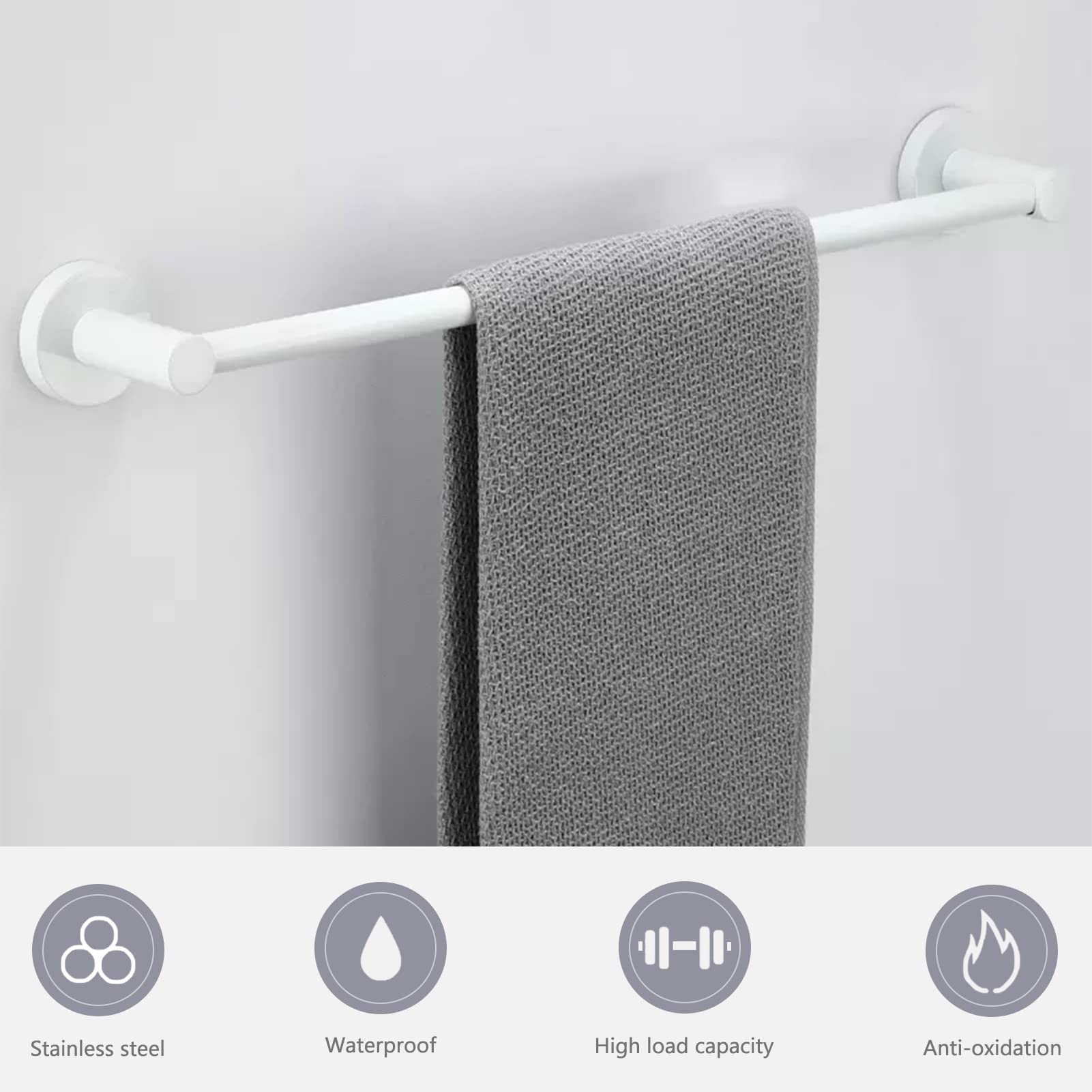 Barra toallera Individual para baño, riel Blanco de Pared, Soportes Redondos para Accesorios de Cocina y baño, Montaje con Tornillos, 30cm-98cm (Tamaño: 40cm)