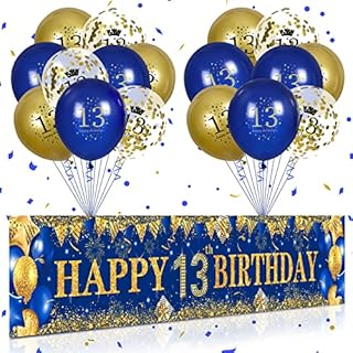 10th Birthday Decorations for Little Kids Boys Girls Blue and Gold, Navy Blue Gold Birthday Yard Banner 18PCS Happy Birthday Balloons for 10th Anniversary Birthday Party Supplies Outdoor Yard Decor