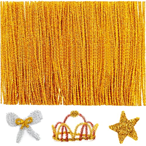 Iooleem 200pcs Golden Glitter Pipe Cleaners Glitter Chenille Stems Pipe Cleaners for Crafts Pipe Cleaner Crafts Art and Craft Supplies Christmas Pipe Cleaners.