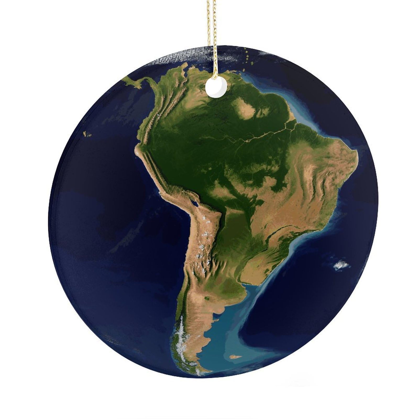 Adfgyerh Style South America Satellite Image Ceramic Circular Pendant,2.9 Inch，Hanging Ornament，Gift Exchange Idea Round Ceramic Ornament,For Mom And Daughter，For Home Indoor Outdoor Decor.