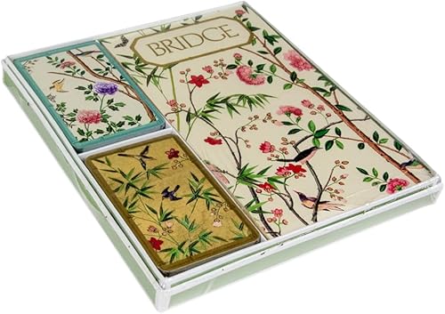 Miniatura 5 de Caspari Juego de regalo de puente de papel tapiz chino en azul, 2 barajas de cartas y 2 blocs de puntuación