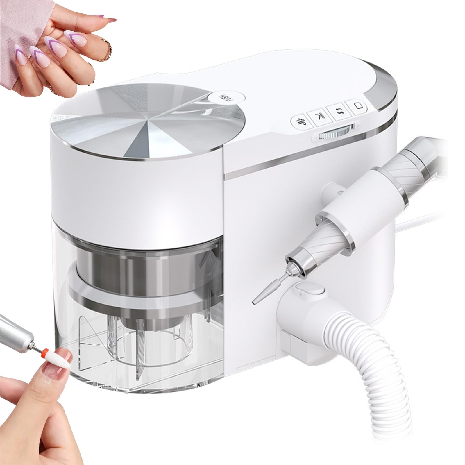 Frezarka do Paznokci 2 w 1 & Pochłaniacz, Cicha Maszyna Manicure | Pochłaniacz Pyłu do Paznokci 30000RPM & Zestaw Elektrycznej Frezarki, Regulacja Wielu Trybów, do Stanowiska Salonu(white)