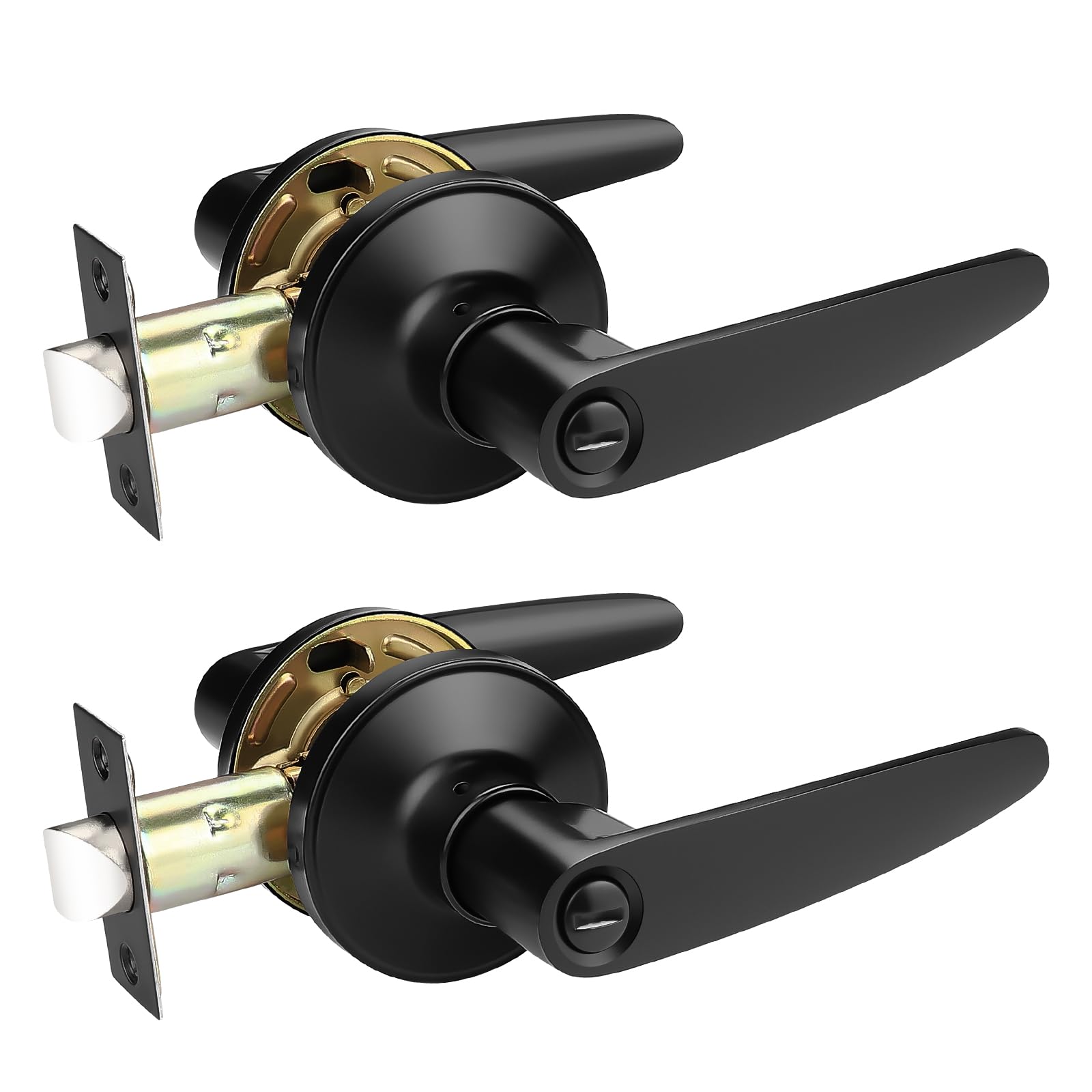 Probrico 2 Pack Black Privacy Lever Door Handles, Keyless Door Handle Set for Bedroom or Bathroom, Interior Handles Door Levers Door Knobs Door Lock