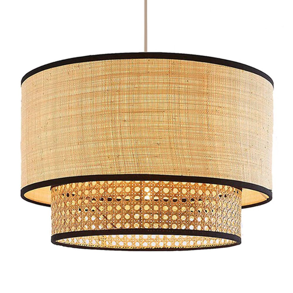 LYMSXAZOU Boho 15.7“ Rattan Chandelier Light Fixture Elegant Hanging Bamboo Lantern Pendant Lamp For Living Room Dining Kitchen Retro Japanese Style Ceiling Shade