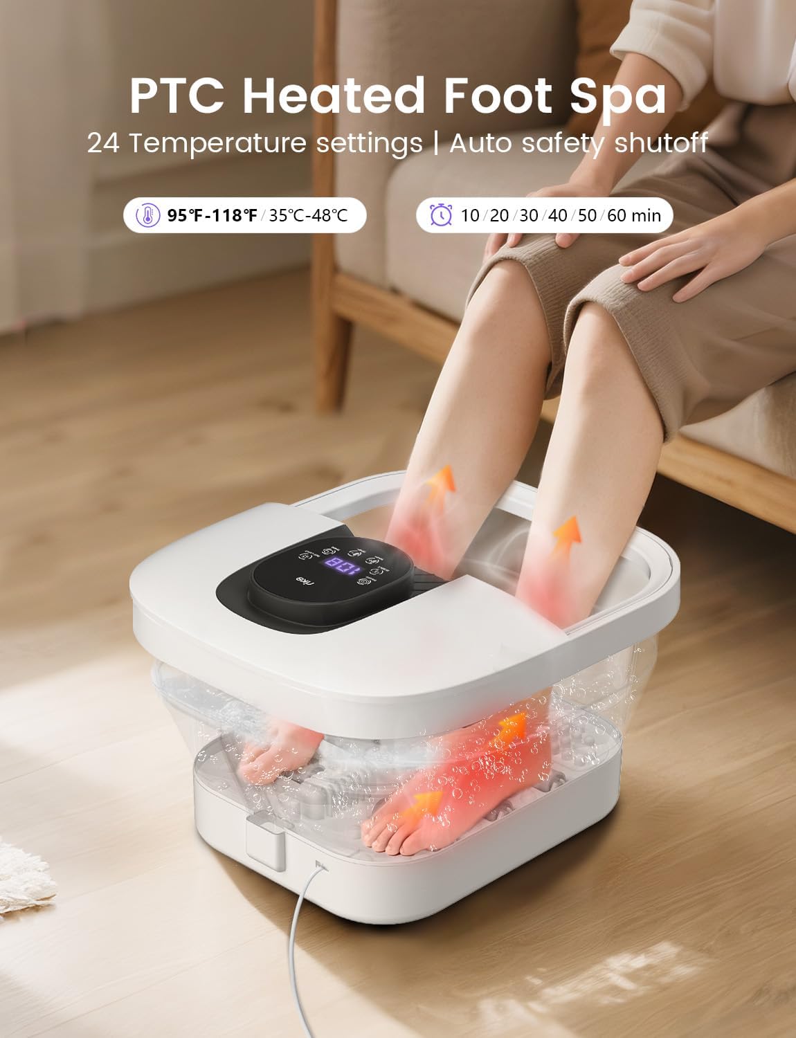 RIKE Pediluvio Massaggiatore Riscaldante Pieghevole, Massaggio Piedi Spa 35℃-48℃