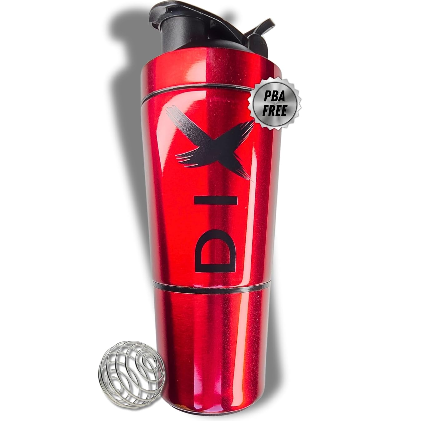 DIX SHAKER Protein 750ml Stainless Steel with Compartment 60g for Powder - Sports Bottle - BPA Free - Red
