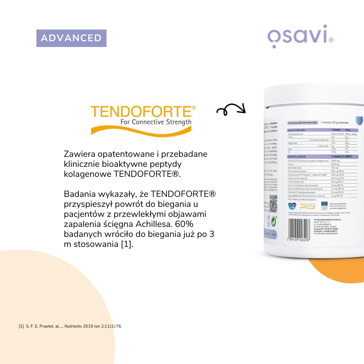 Osavi Kolagen & Elektrolity Witalność i Sport – 390 g proszku | Smak owoce leśne | Peptydy kolagenowe TENDOFORTE® | 5 elektrolitów + witaminy B | Aquamin Mg® | Wsparcie podczas aktywności fizycznej