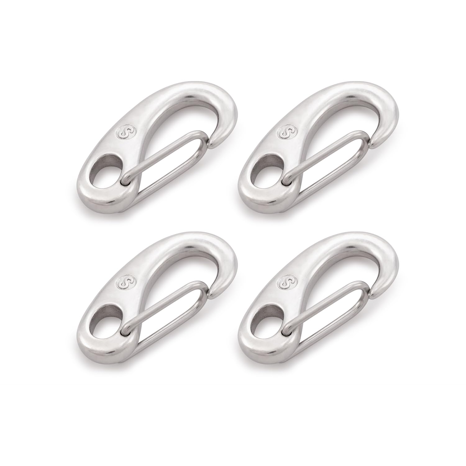 SHONAN Flag Clips for Flagpole Rope, Marine Grade Wire Gate Carabiners, Boat Fender Clips, 4 Pack Stainless Steel Snap Hooks for Ropes, Keychain, Dog Leash
