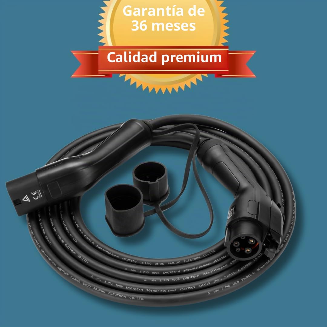 Cable de Carga Tipo 2 a Tipo 1 para Coches Eléctricos – 7kW (32A, AC) – 5m – Compatible con Nissan Leaf, Kia Soul EV, BMW i3 (US), VW e-Golf (US) – IP54 – 2 Años de Garantía