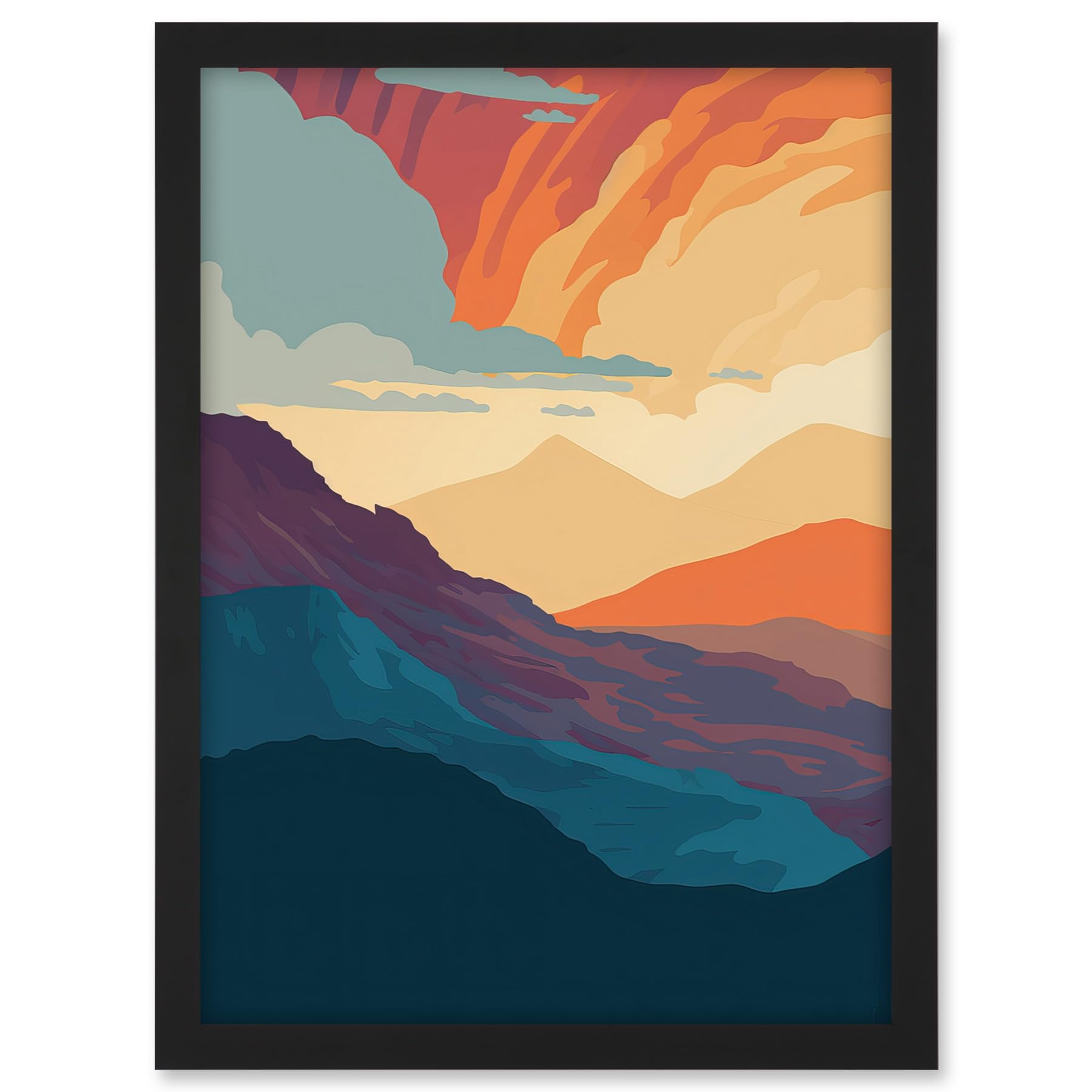 Artery8 Atmospheric Sunset Sky Serene Mountain Landscape Artwork Framed A3 Wall Art Print